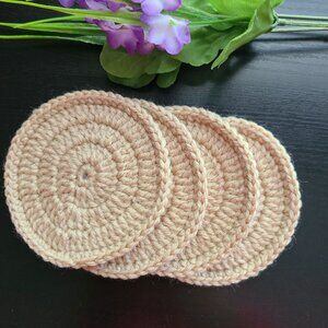 Crochet Handmade Coaster Beige Acrylic Set of 4